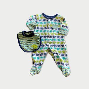 Snap-up Sleeper 1-pc w/ Bib Set (Green/Blue/White) | 3mos